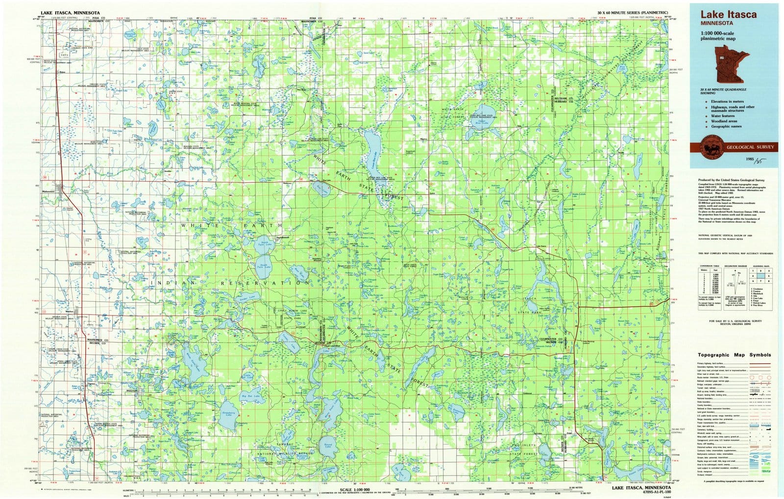 1985 Lake Itasca, MN - Minnesota - USGS Topographic Map