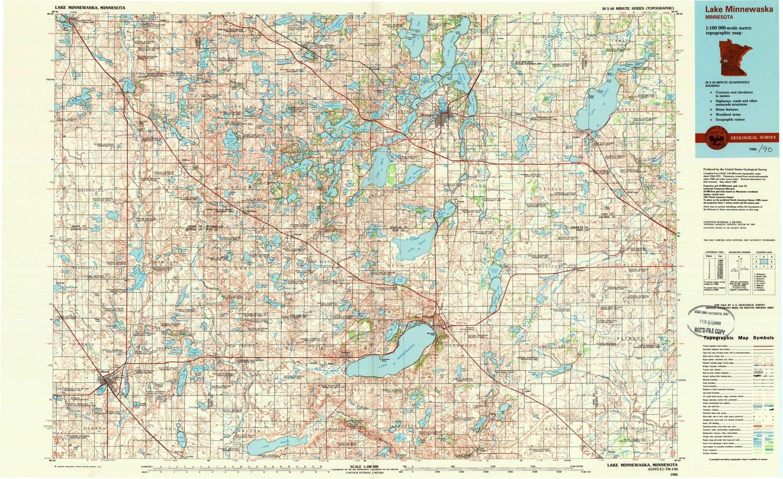 1986 Lake Minnewaska, MN - Minnesota - USGS Topographic Map