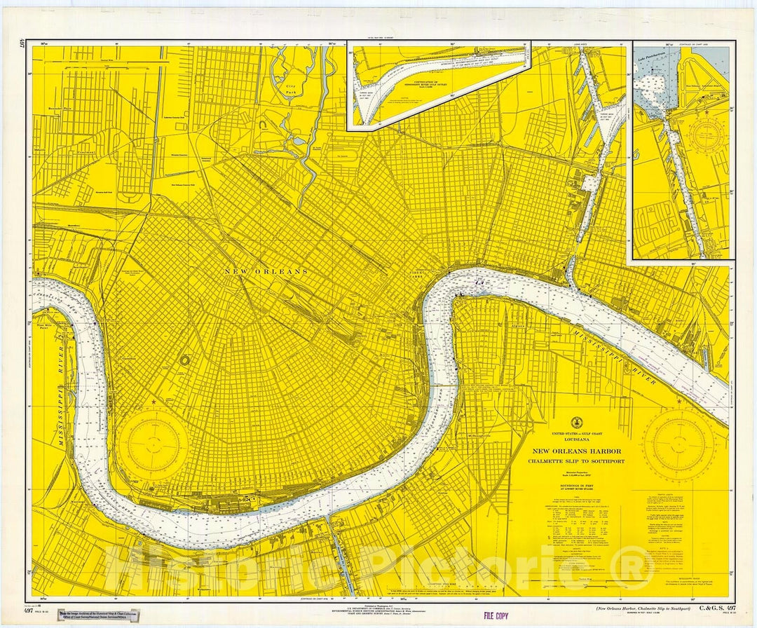 Historic Nautical Map - New Orleans Harbor, Chalmette Ship To Southport, 1966 NOAA Chart - Louisiana (LA) - Vintage Wall Art