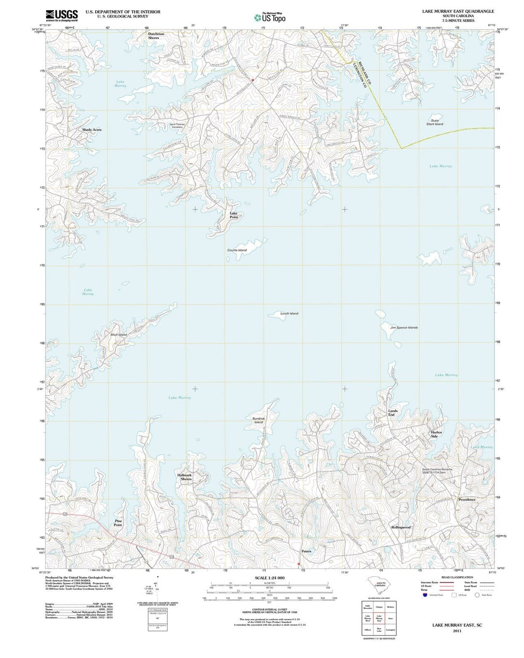 2011 Lake Murray East, SC - South Carolina - USGS Topographic Map