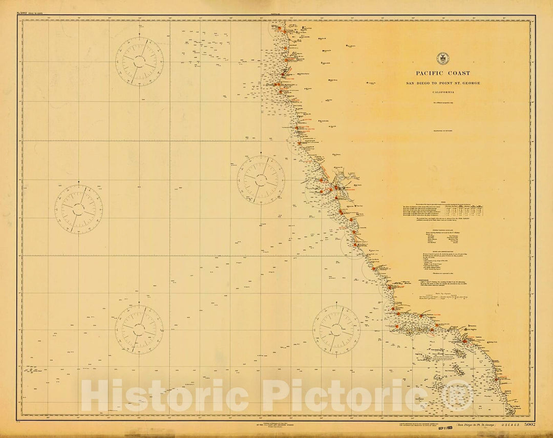 Historic Nautical Map - Pacific Coast, 1923 NOAA Chart - California (CA) - Vintage Wall Art