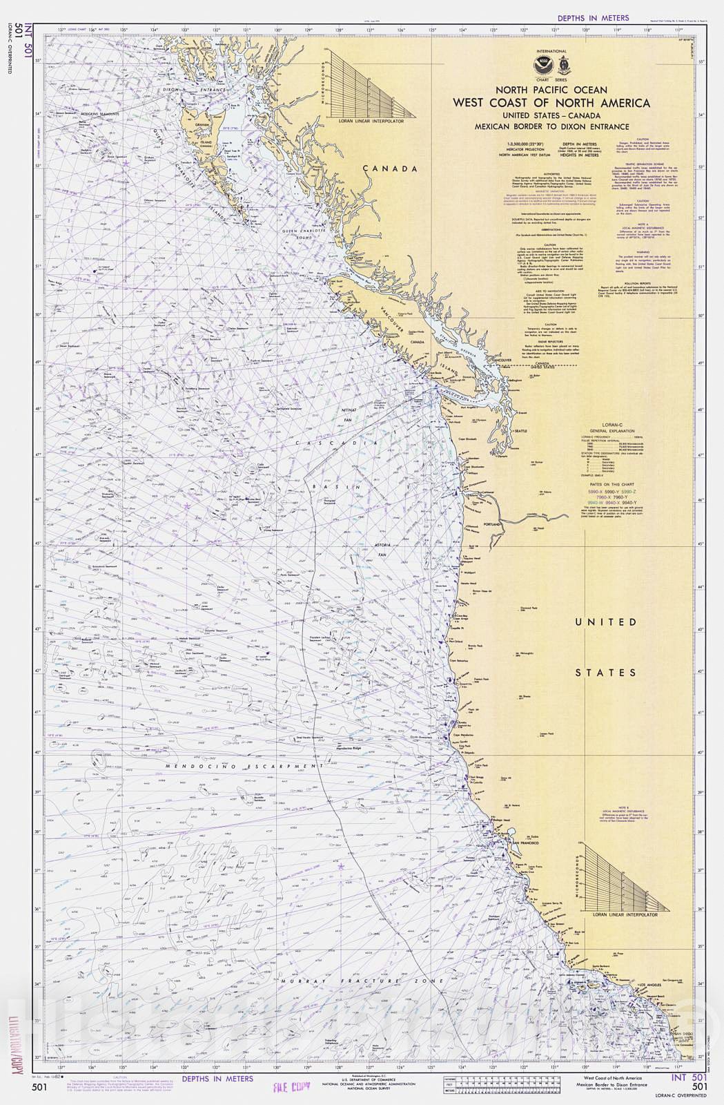 Historic Historic Nautical Map - West Coast Of North America Mexican Border To Dixon Entrance, 1982 NOAA Chart - California, Washington, Oregon (CA, WA, OR) - Antique Vintage Decor Poster Wall Art Reproduction