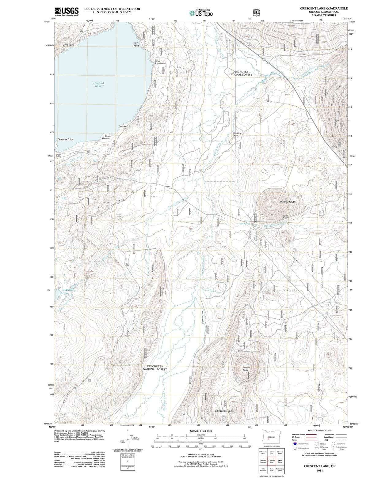 2011 Crescent Lake, OR - Oregon - USGS Topographic Map