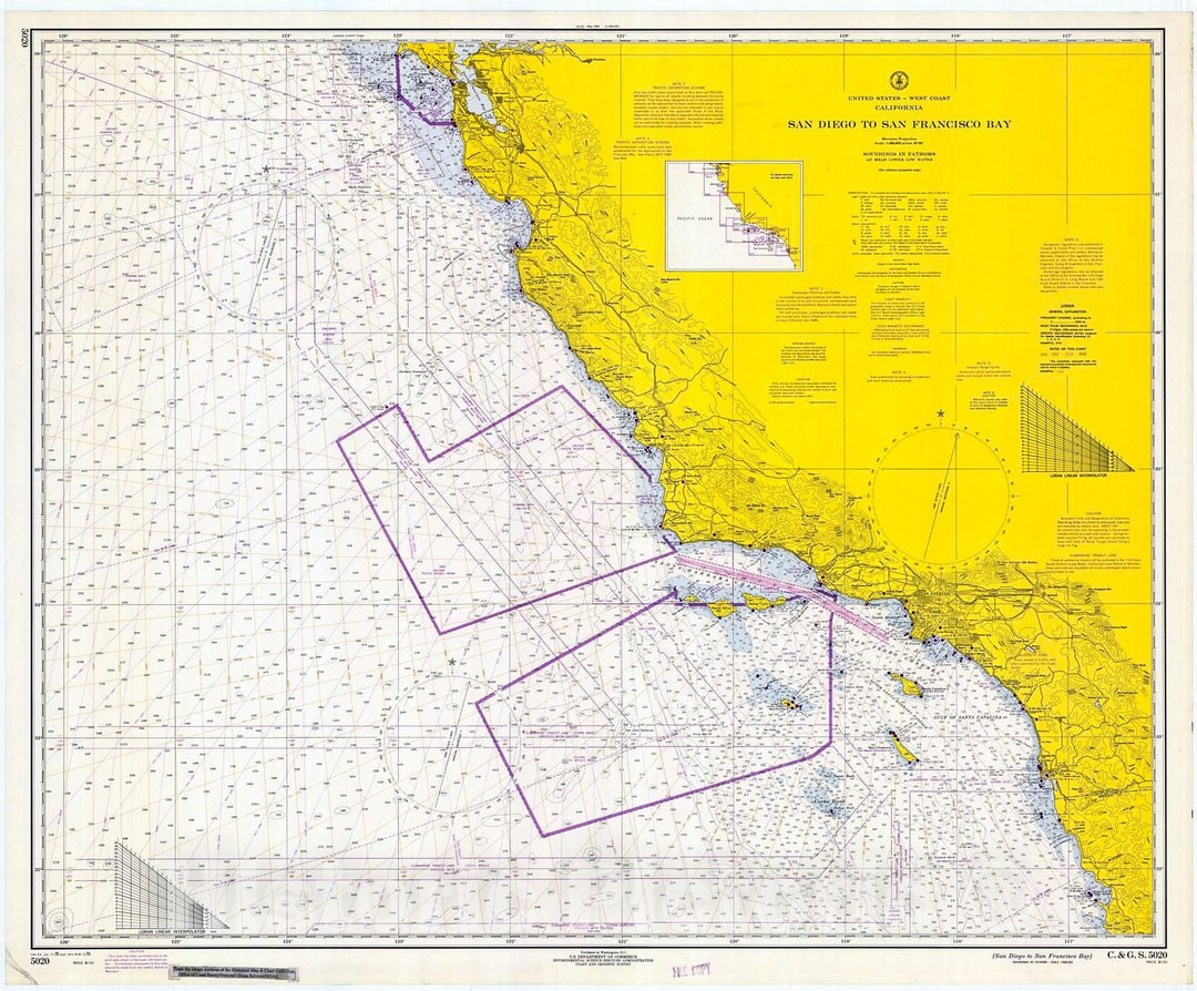 Historic Nautical Map - San Diego To San Francisco Bay, 1970 NOAA Chart - California (CA) - Vintage Wall Art