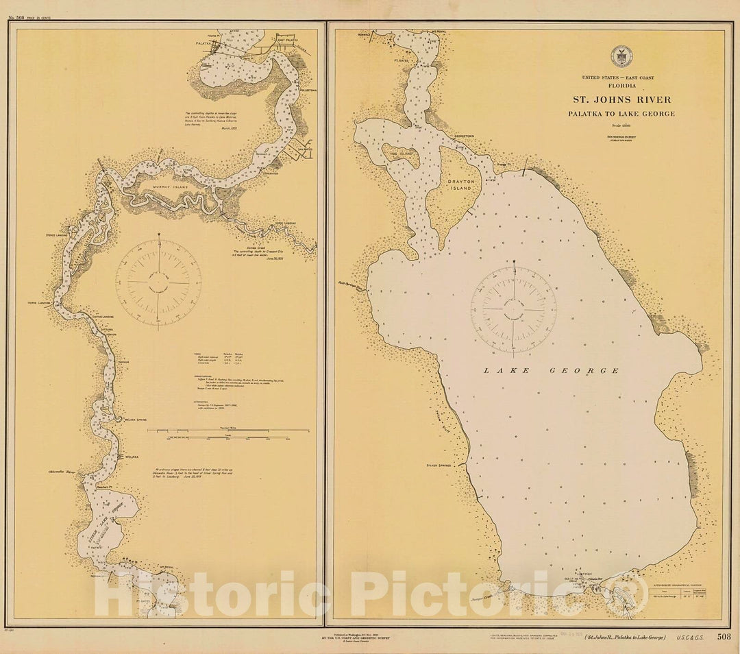 Historic Nautical Map - St. Johns River, 1920 NOAA Chart - Florida (FL) - Vintage Wall Art