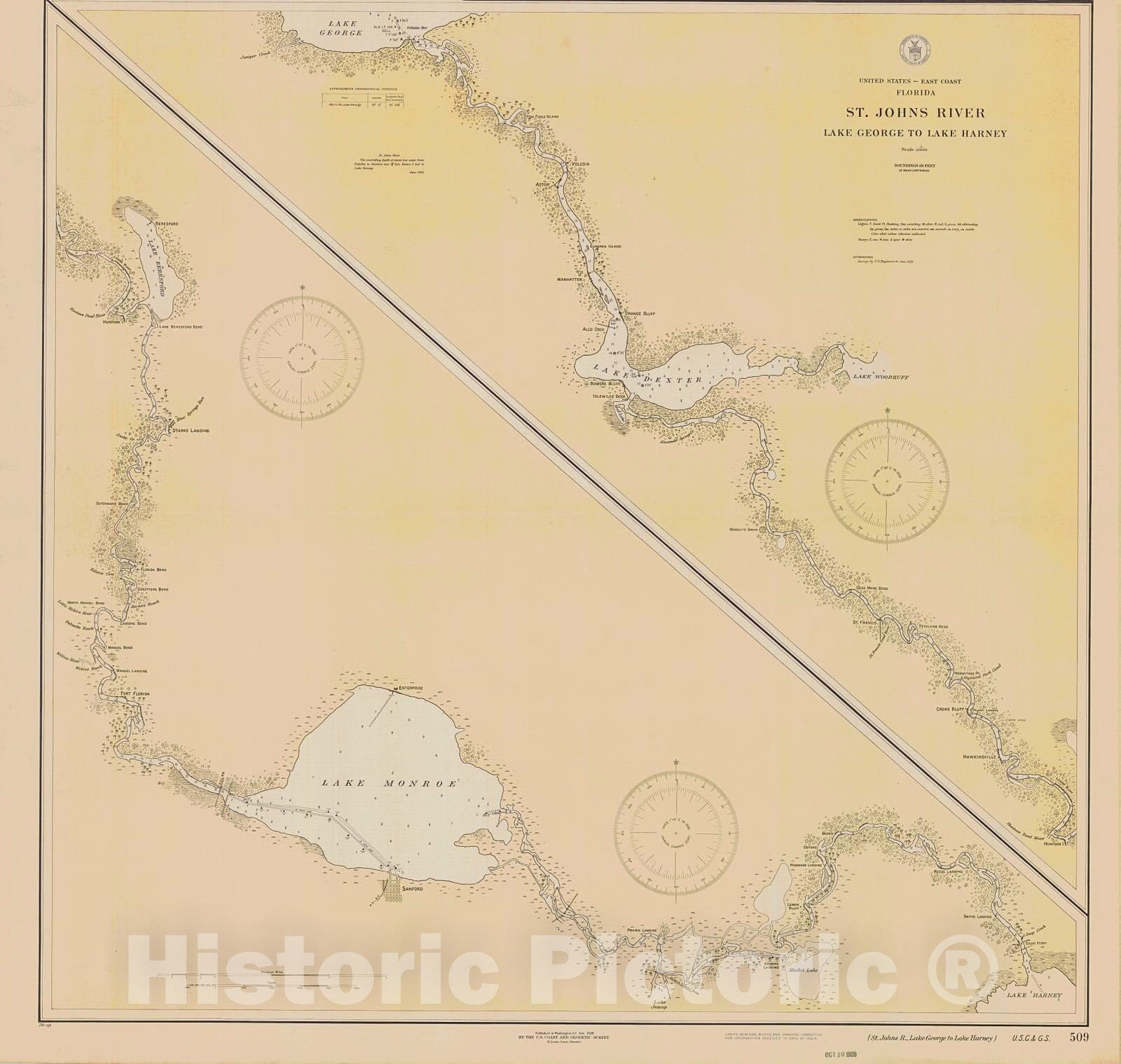 Historic Nautical Map - St. Johns River, 1928 NOAA Chart - Florida (FL) - Vintage Wall Art