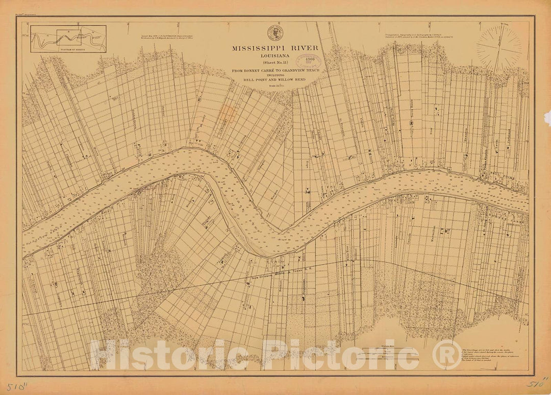 Historic Nautical Map - Mississippi River Sheet No.11, 1878 NOAA Chart - Louisiana (LA) - Vintage Wall Art