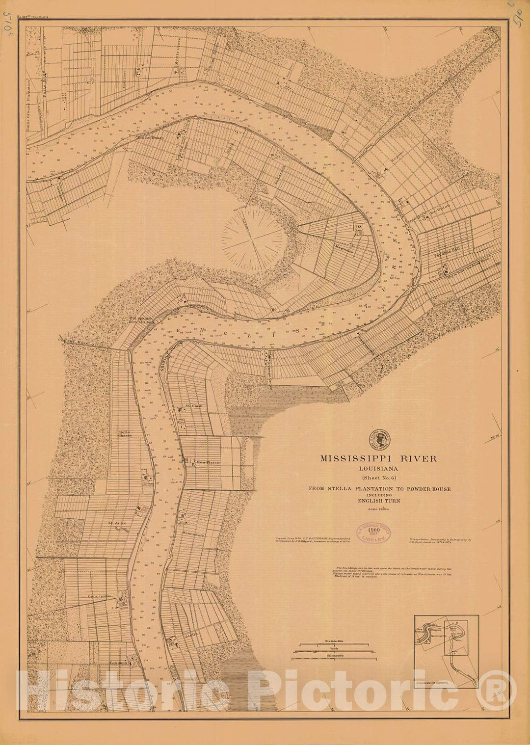 Historic Nautical Map - Mississippi River Sheet No. 6, 1878 NOAA Chart - Louisiana (LA) - Vintage Wall Art