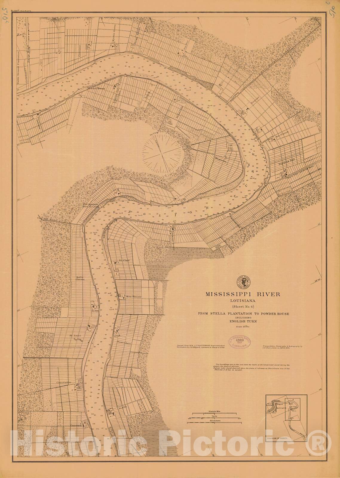 Historic Nautical Map - Mississippi River Sheet No. 6, 1878 NOAA Chart - Louisiana (LA) - Vintage Wall Art