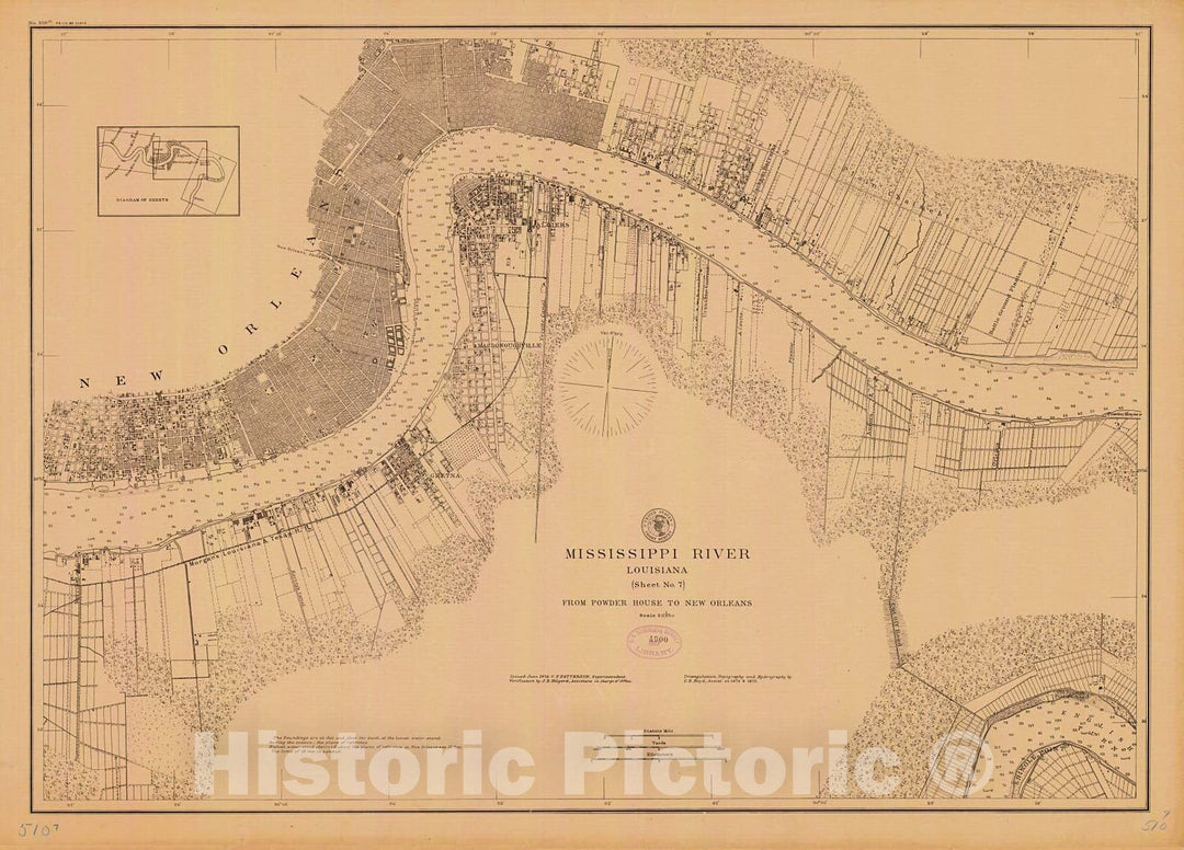 Historic Nautical Map - Mississippi River Sheet No. 7, 1878 NOAA Chart - Louisiana (LA) - Vintage Wall Art