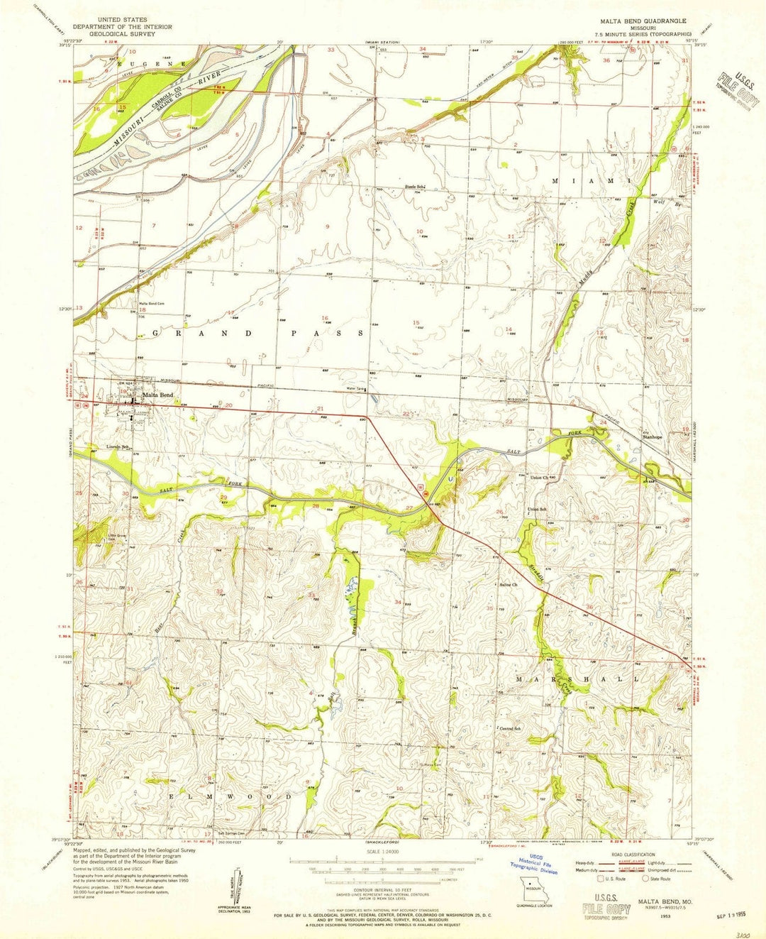 1953 Malta Bend, MO - Missouri - USGS Topographic Map