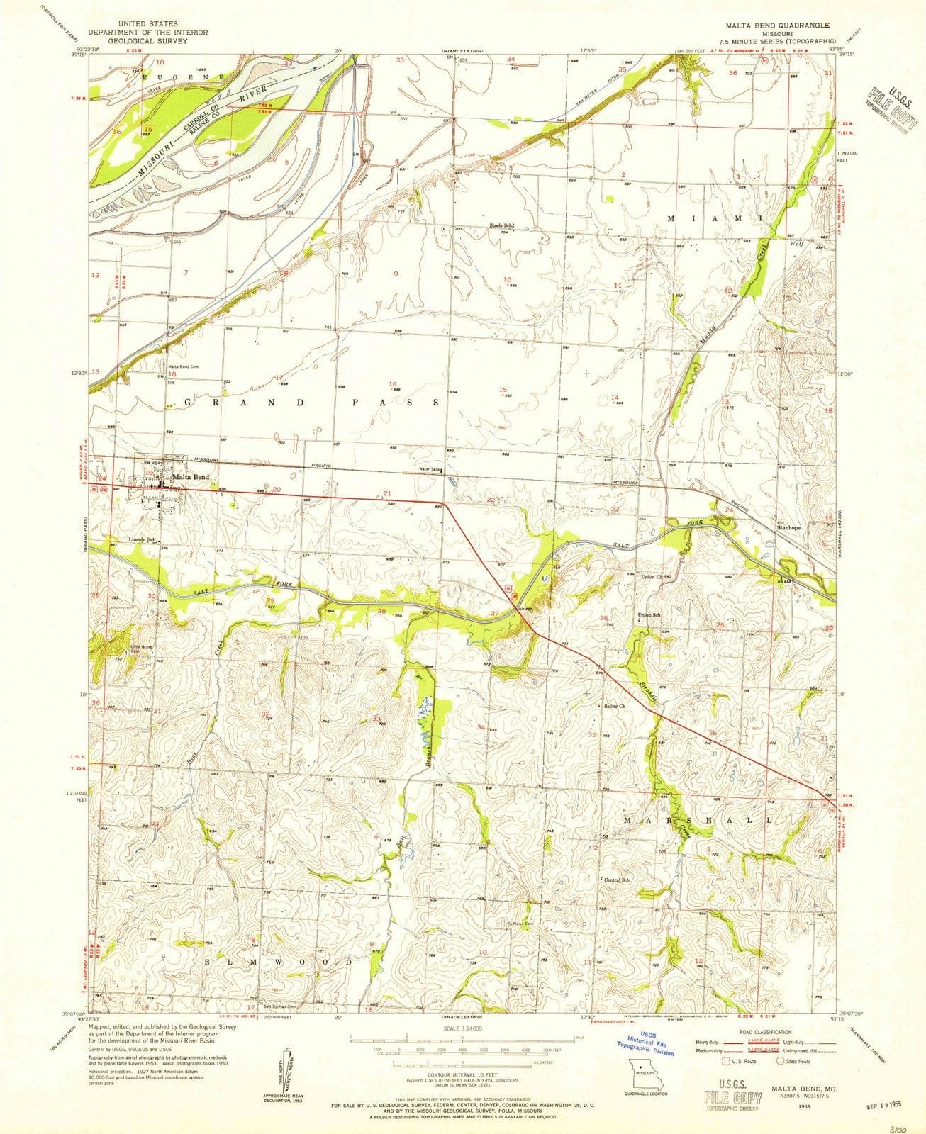 1953 Malta Bend, MO - Missouri - USGS Topographic Map