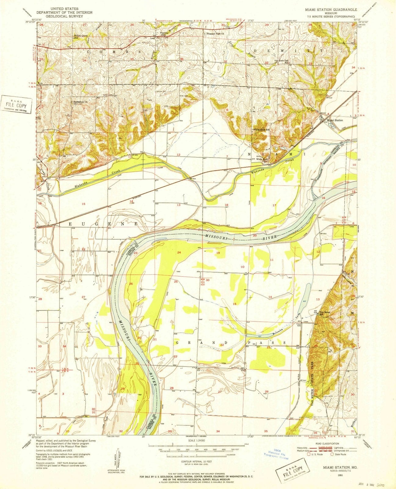 1951 Miami Station, MO - Missouri - USGS Topographic Map