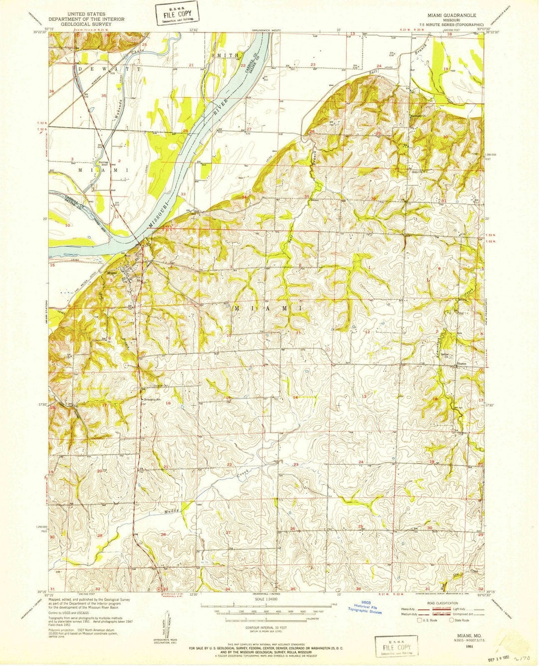 1951 Miami, MO - Missouri - USGS Topographic Map