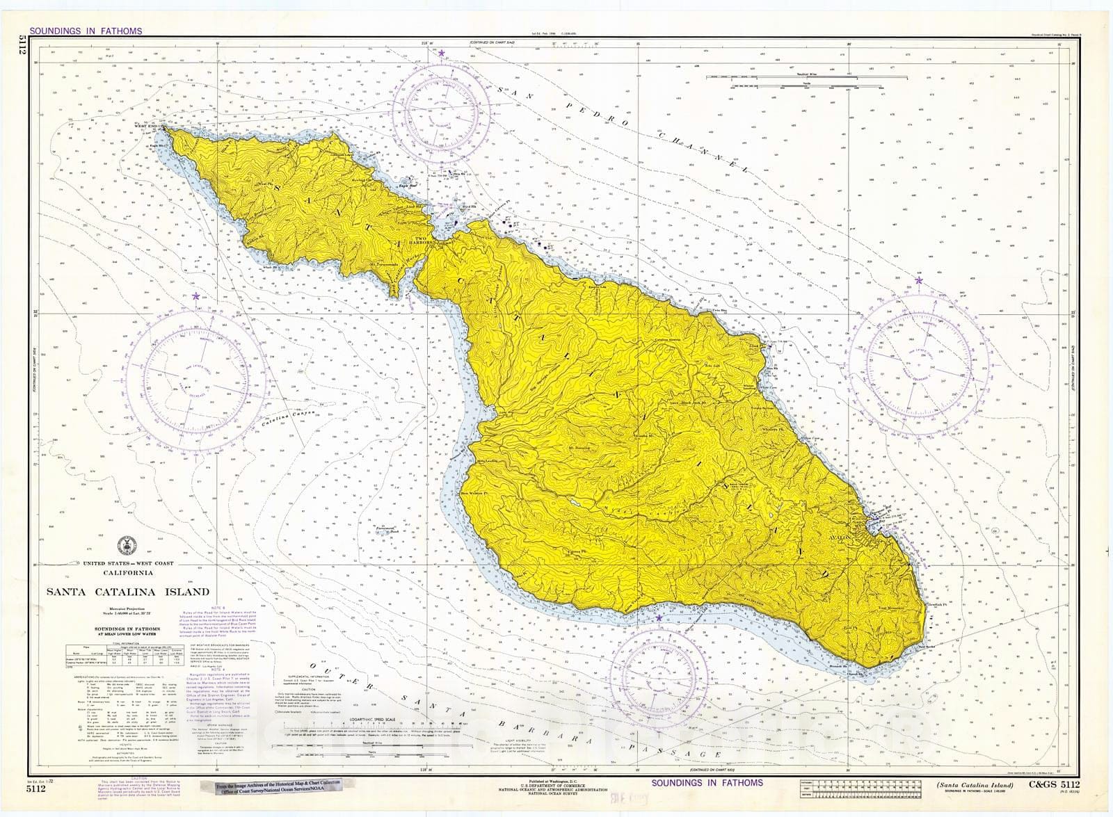 Historic Nautical Map - Santa Catalina Island, 1972 NOAA Chart - California (CA) - Vintage Wall Art