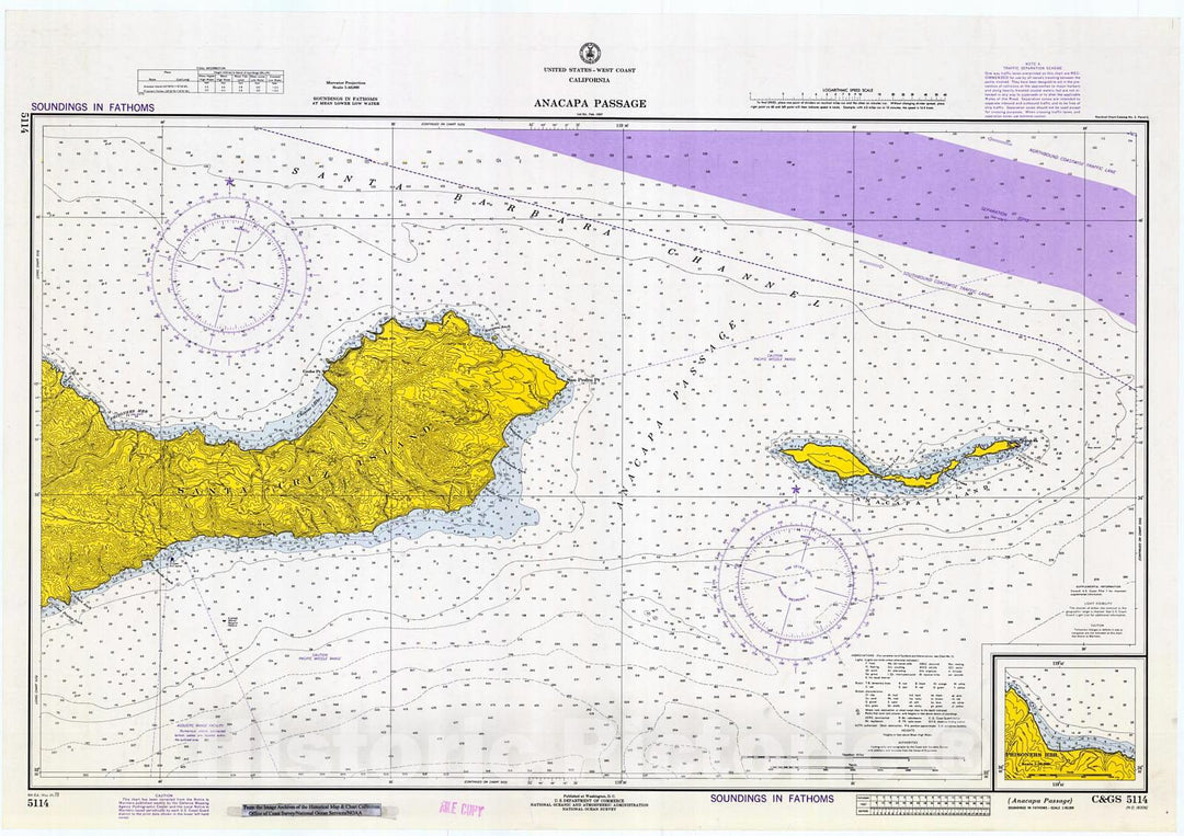 Historic Nautical Map - Anacapa Passage, 1973 NOAA Chart - California (CA) - Vintage Wall Art