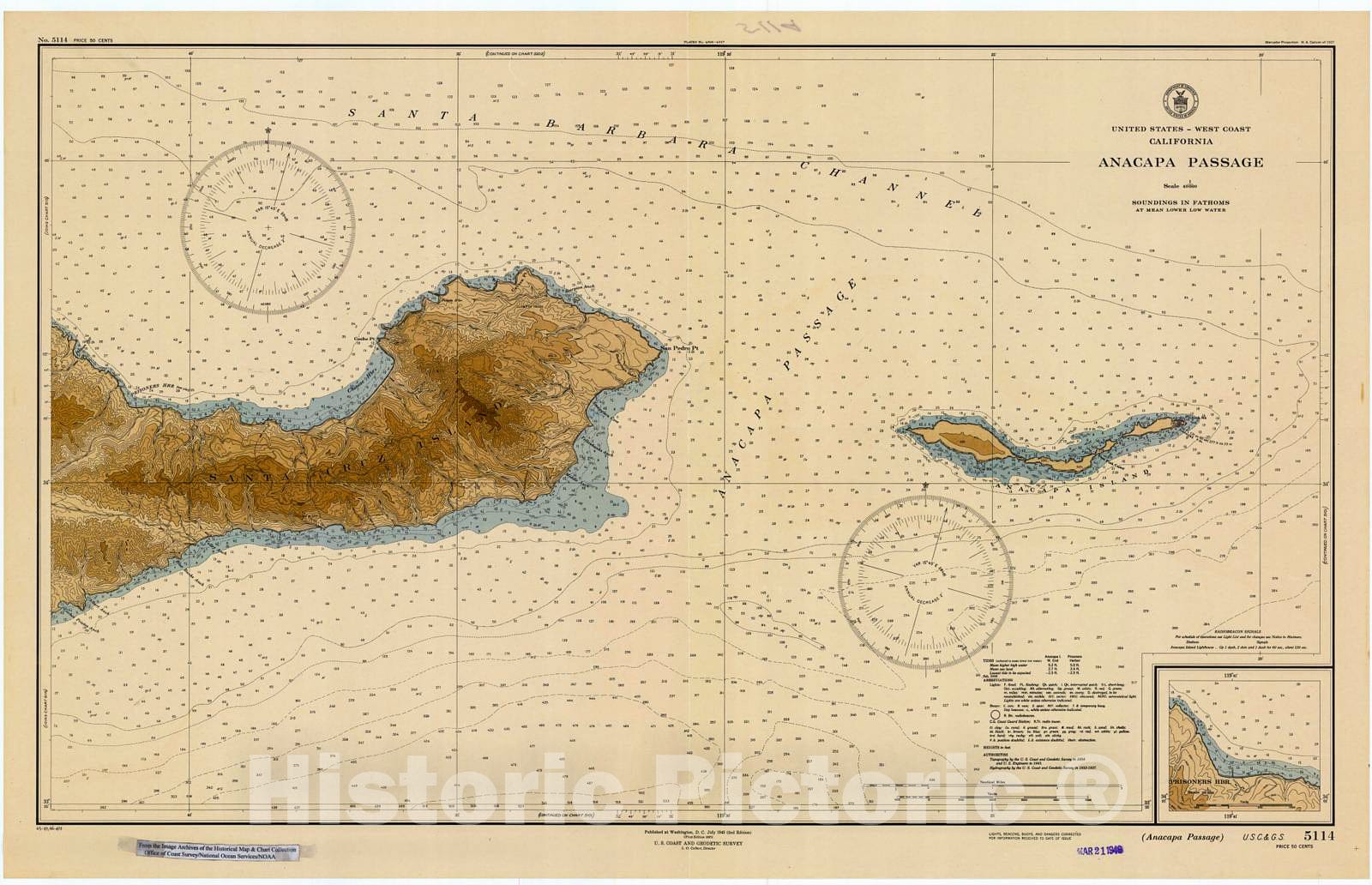 Historic Nautical Map - Anacapa Passage, 1946 NOAA Chart - California (CA) - Vintage Wall Art