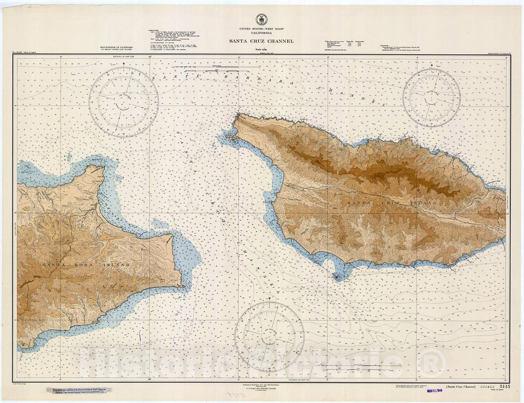 Historic Nautical Map - Santa Cruz Channel, 1947 NOAA Chart - California (CA) - Vintage Wall Art