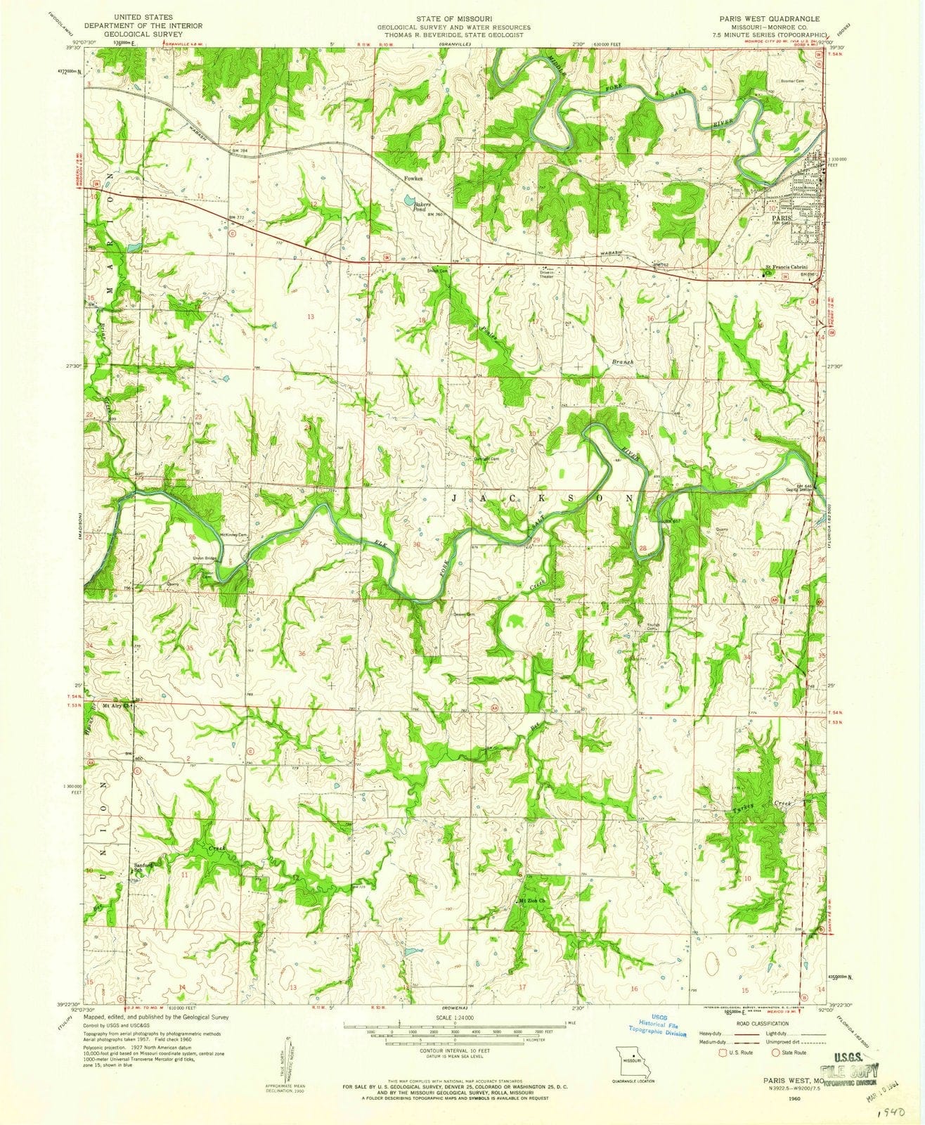 1960 Paris West, MO - Missouri - USGS Topographic Map