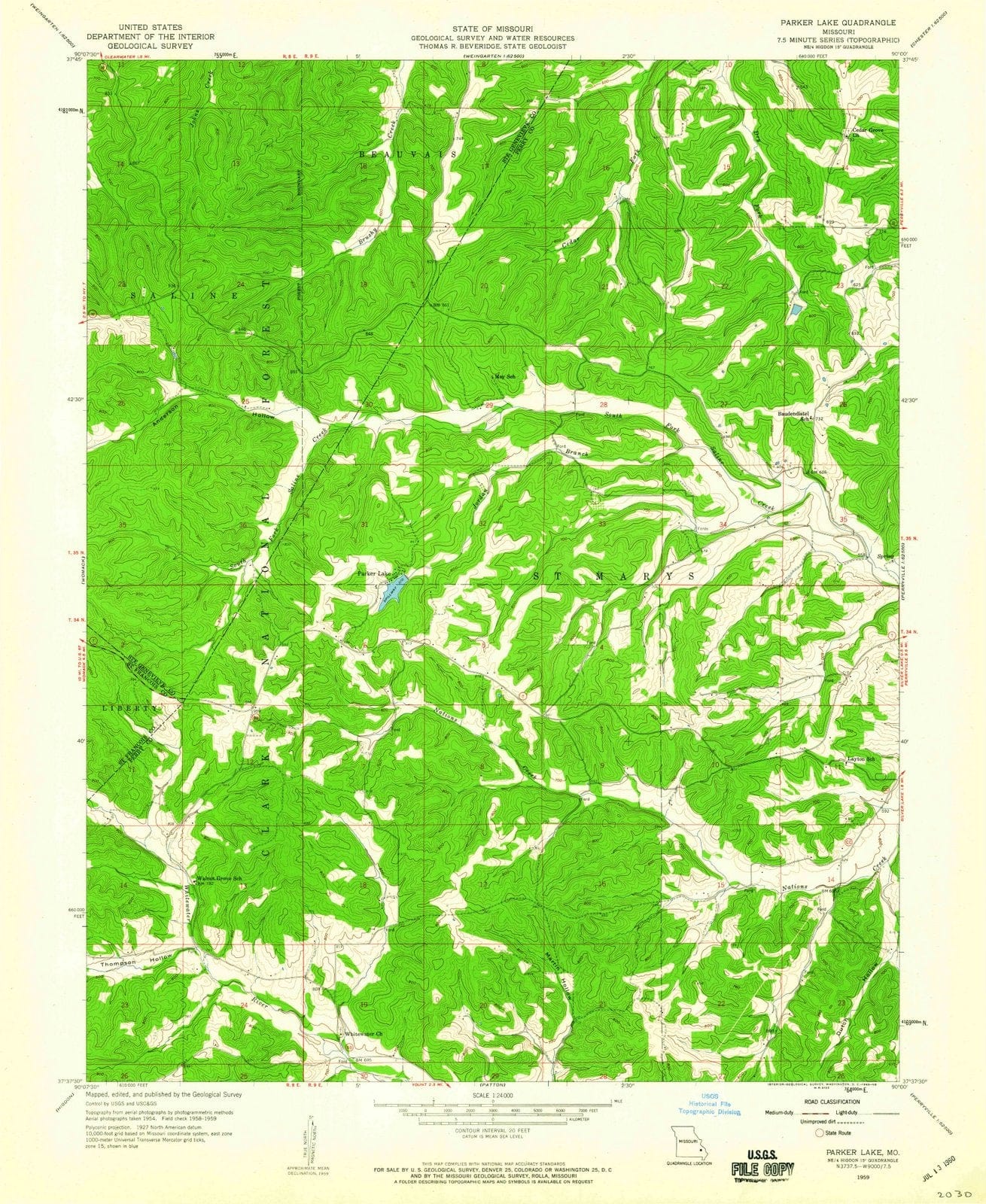 1959 Parker Lake, MO - Missouri - USGS Topographic Map