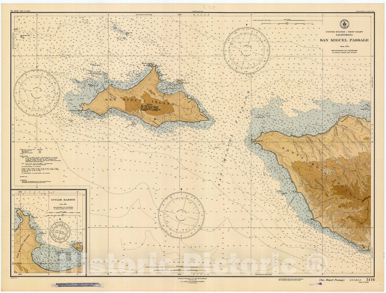 Historic Nautical Map - San Miguel Passage, 1947 NOAA Chart - California (CA) - Vintage Wall Art