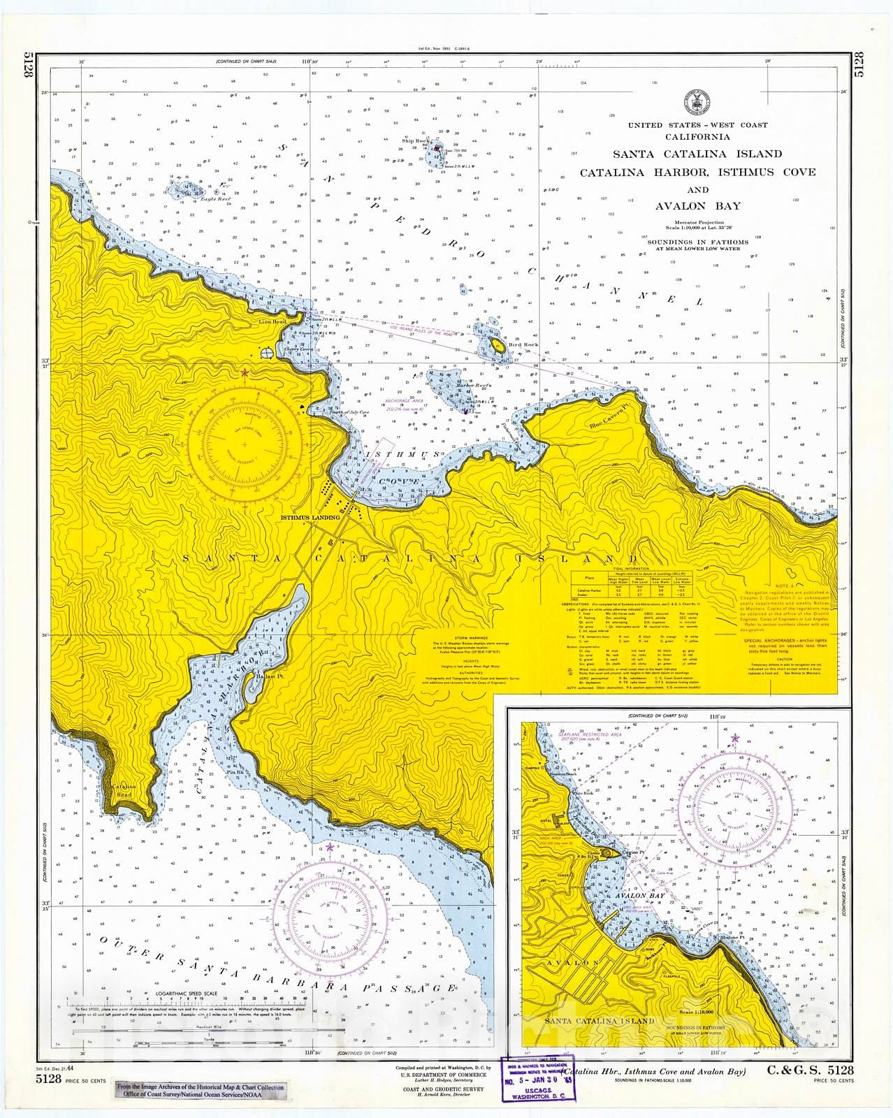 Historic Nautical Map - Catalina Hbr, Isthmus Cove And Avalon Bay, 1964 NOAA Chart - California (CA) - Vintage Wall Art