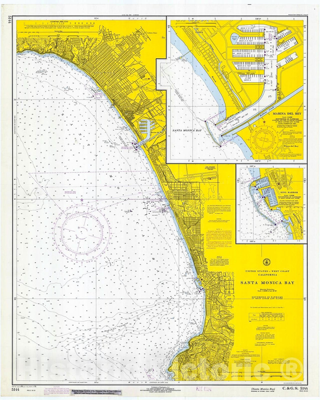 Historic Nautical Map - Santa Monica Bay, 1970 NOAA Chart - California (CA) - Vintage Wall Art