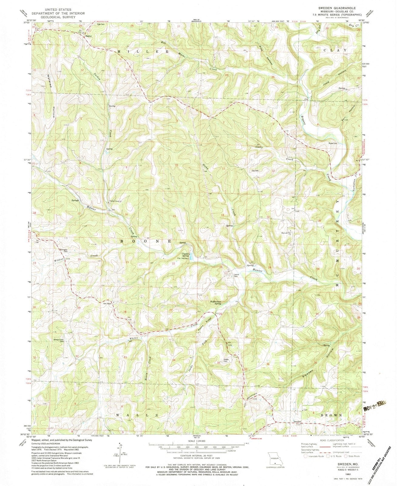 1982 Sweden, MO - Missouri - USGS Topographic Map