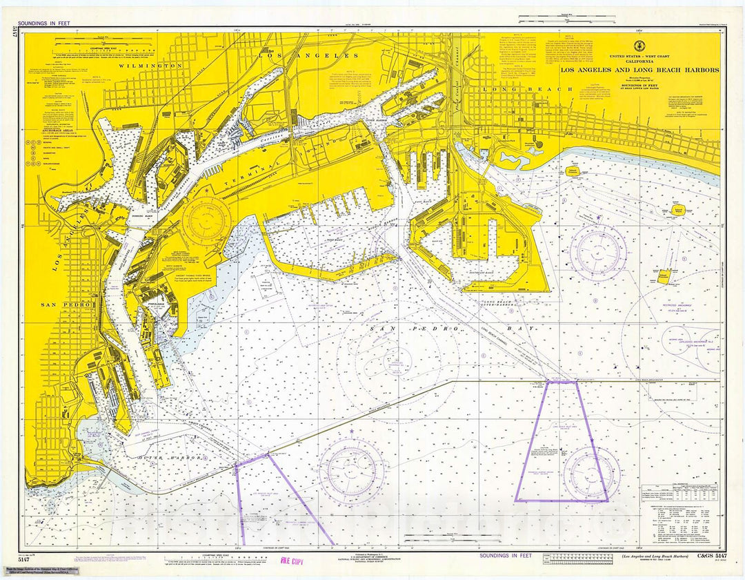 Historic Nautical Map - Los Angeles And Long Beach Harbors, 1974 NOAA Chart - California (CA) - Vintage Wall Art