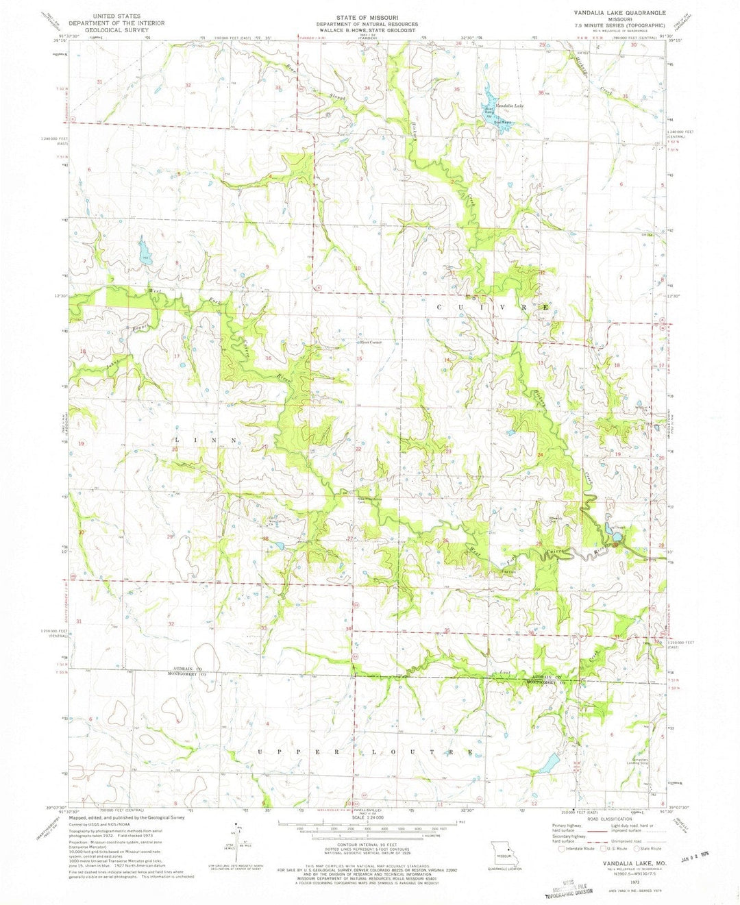 1973 Vandalia Lake, MO - Missouri - USGS Topographic Map