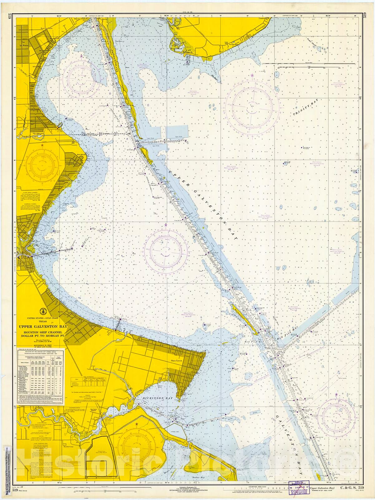 Historic Nautical Map - Upper Galveston Bay, 1967 NOAA Chart - Texas (TX) - Vintage Wall Art