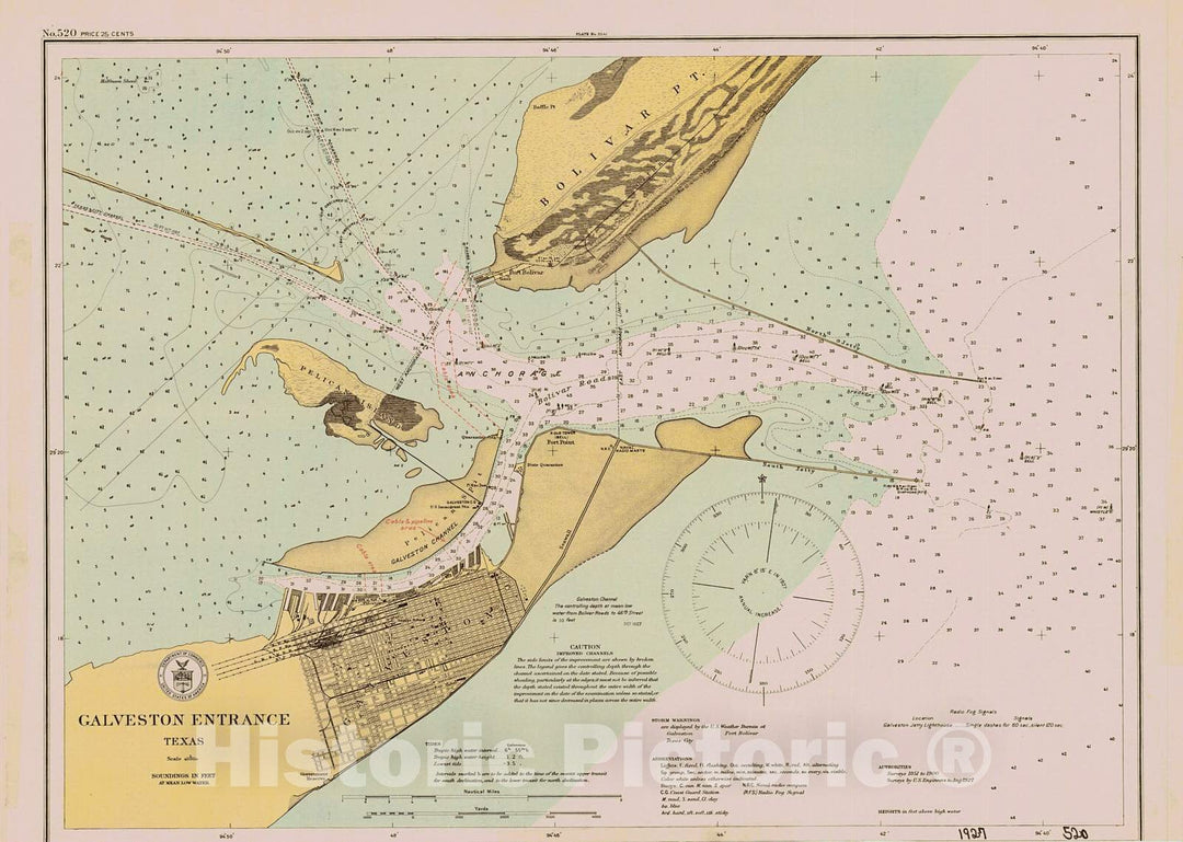 Historic Nautical Map - Galveston Entrance 3 Of 4 Lower Right Corner, 1927 NOAA Chart - Texas (TX) - Vintage Wall Art