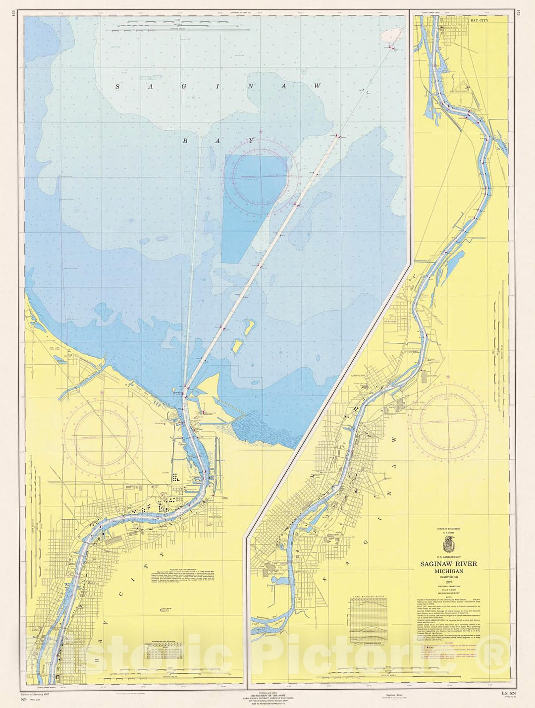 Historic Nautical Map - Saginaw River, 1967 NOAA Chart - Michigan (MI) - Vintage Wall Art