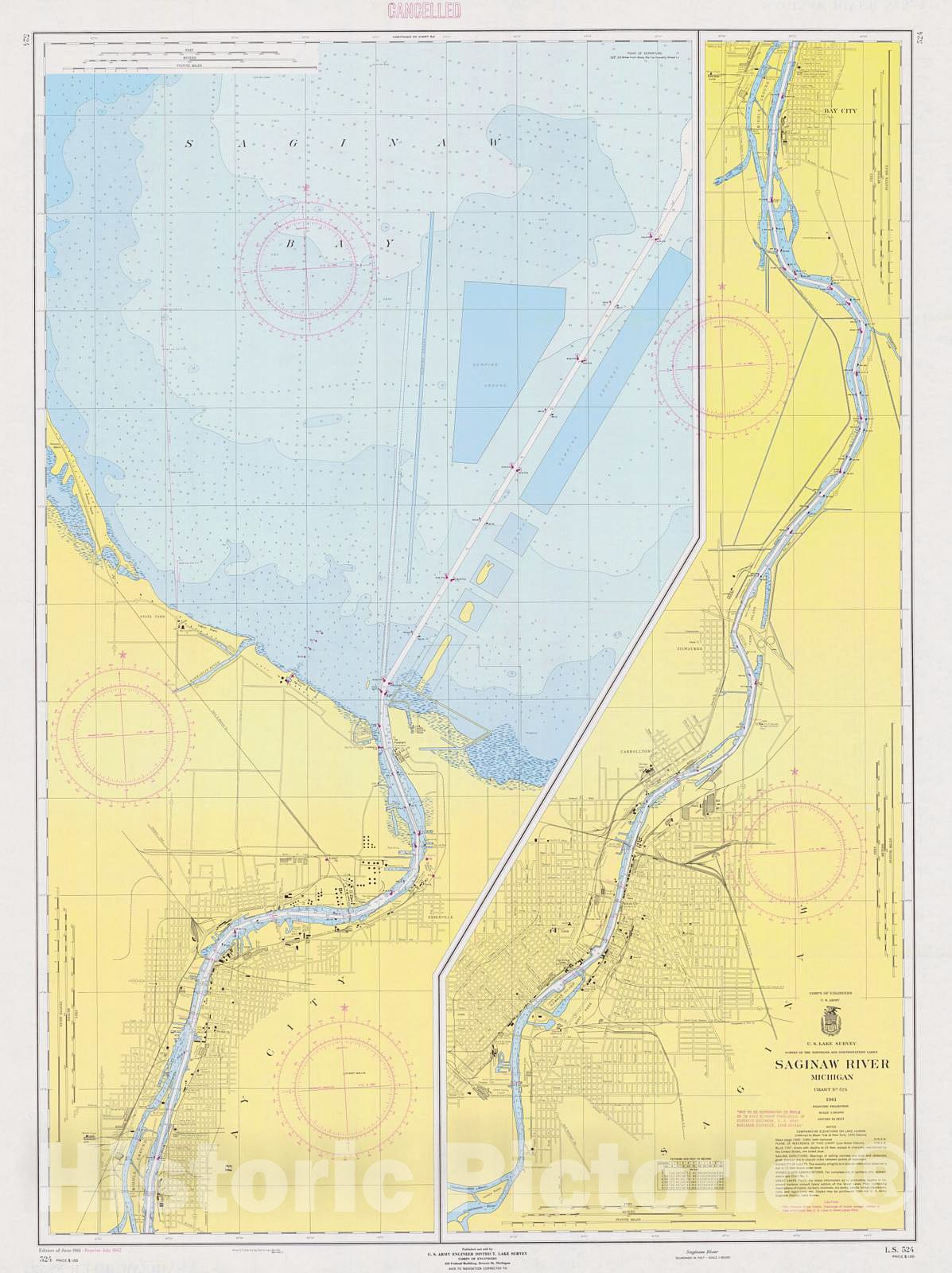 Historic Nautical Map - Saginaw River, 1961 NOAA Chart - Michigan (MI) - Vintage Wall Art