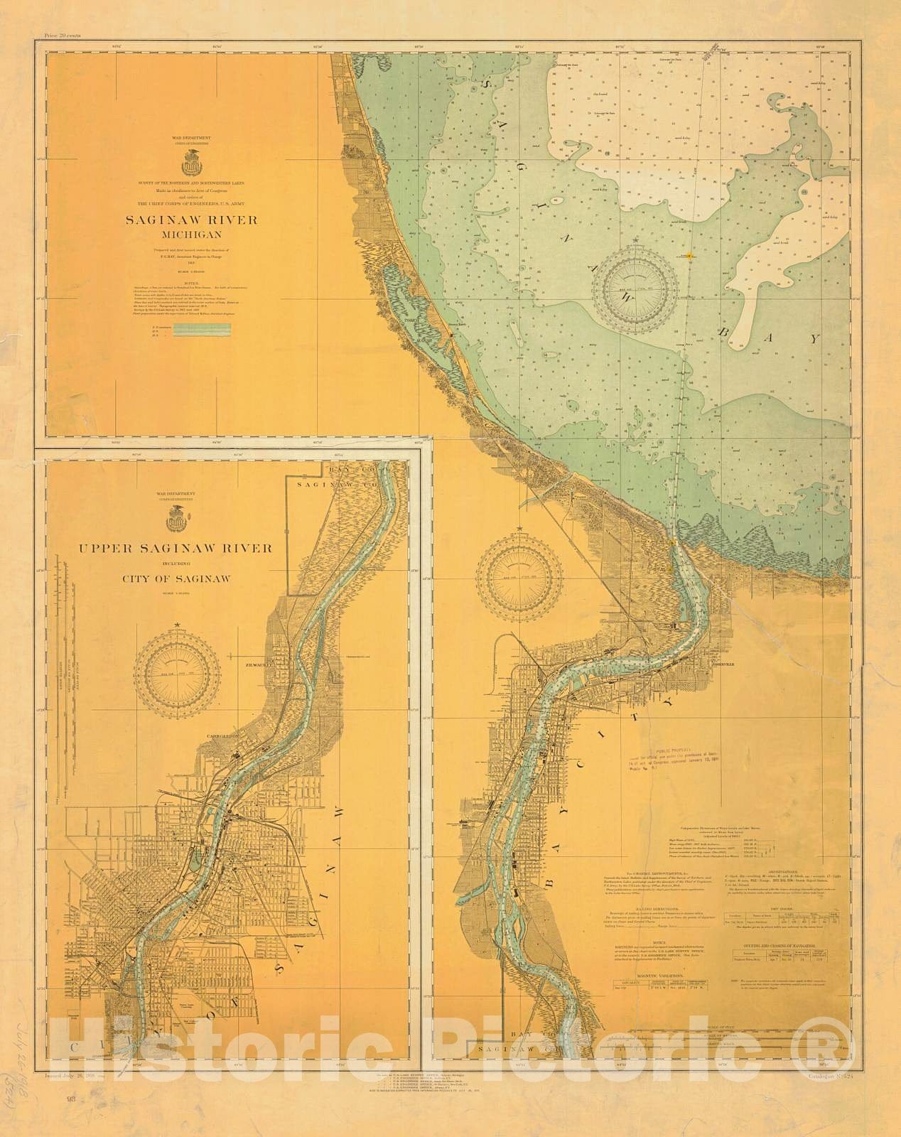 Historic Nautical Map - Saginaw River, Michigan, 1918 NOAA Chart - Michigan (MI) - Vintage Wall Art