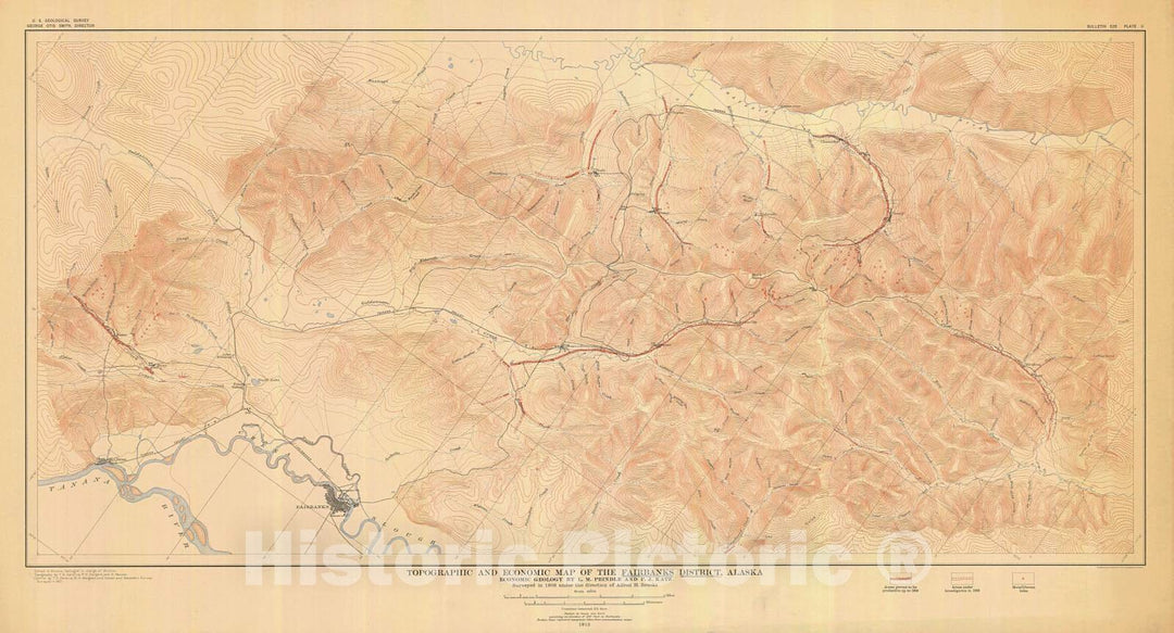 Historic Nautical Map - Topographic And Economic Map Of The Fairbanks District, 1913 NOAA Topographic Historic Nautical Map - Alaska (AK) - Vintage Wall Art