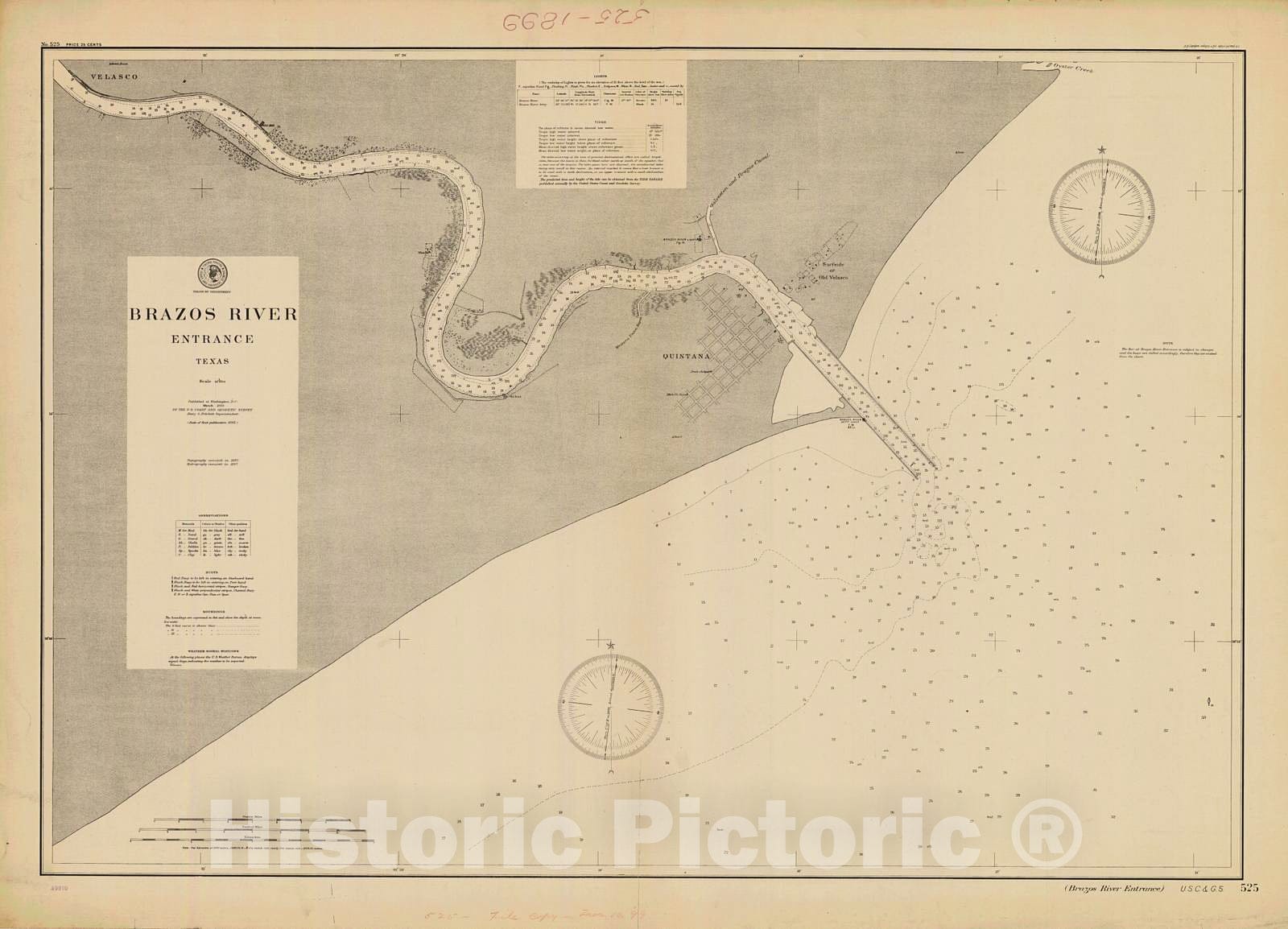 Historic Nautical Map - Brazos River Entrance, 1899 NOAA Chart - Texas (TX) - Vintage Wall Art