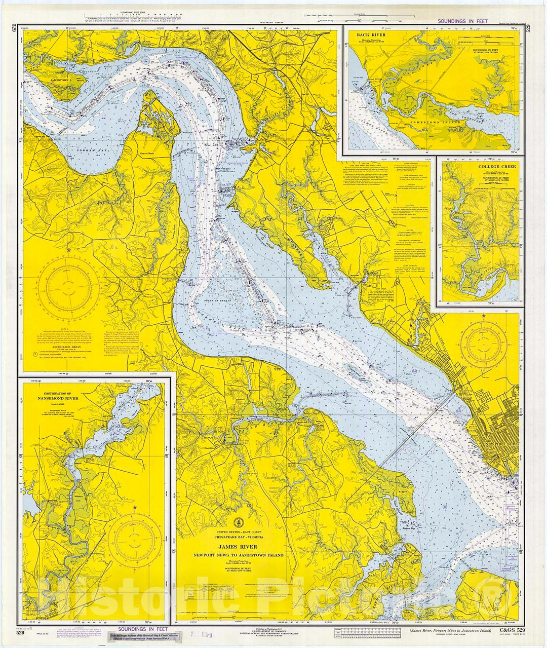 Historic Nautical Map - James River, Newport News To Jamestown Island, 1972 NOAA Chart - Virginia (VA) - Vintage Wall Art