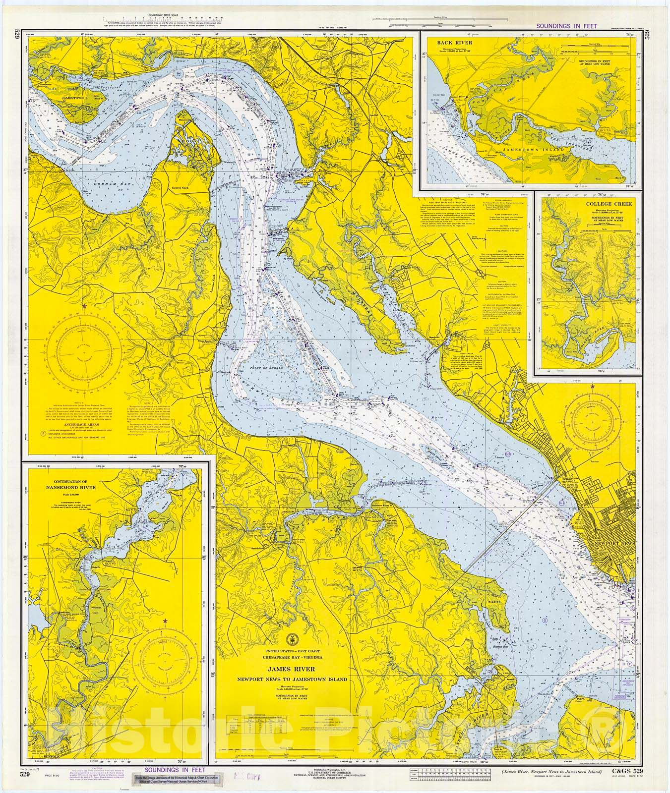 Historic Nautical Map - James River, Newport News To Jamestown Island, 1972 NOAA Chart - Virginia (VA) - Vintage Wall Art