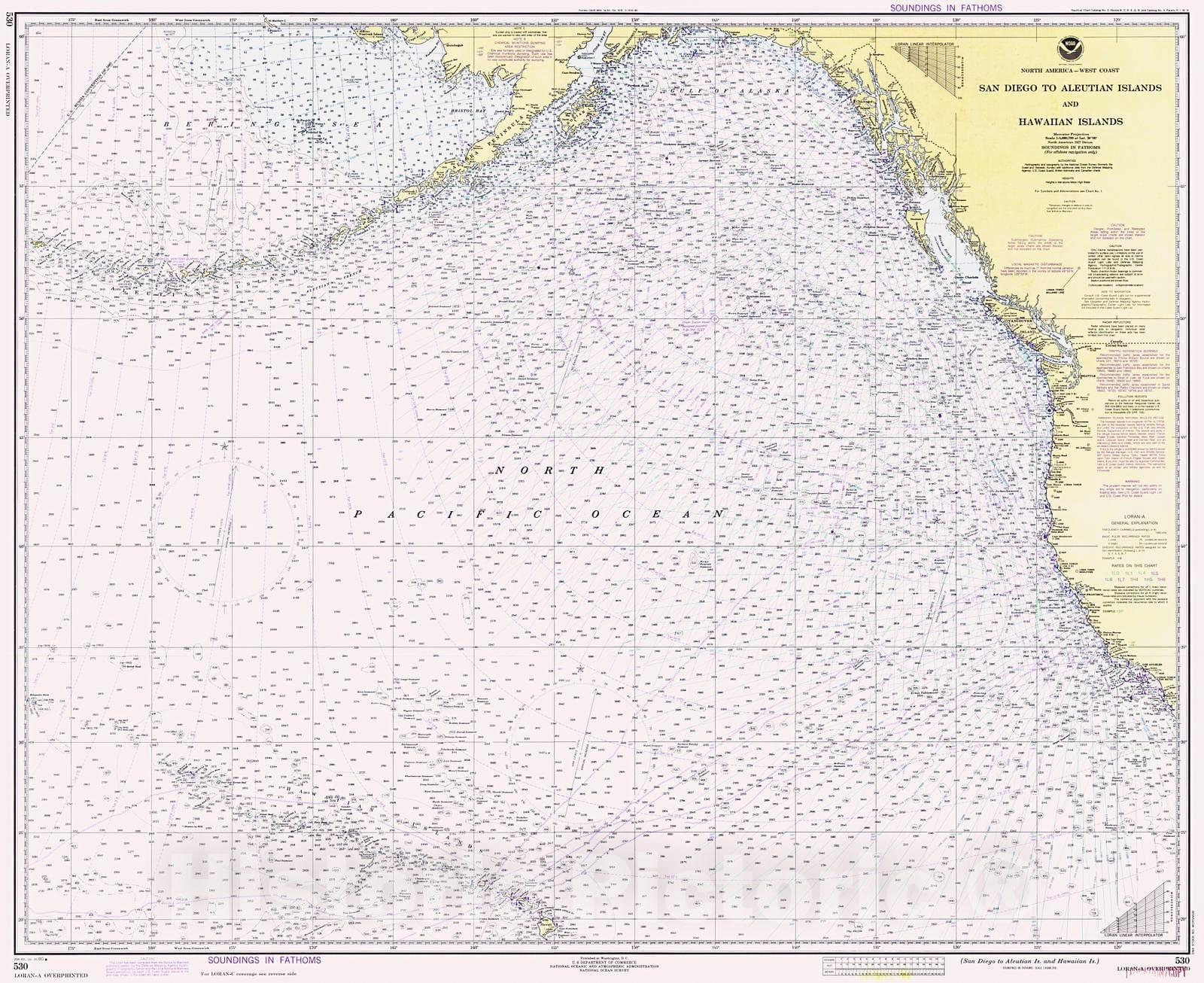 Historic Nautical Map - San Diego Aleutian Is And Hawaiian Is, 1980 NOAA Chart - California, Washington, Oregon (CA, WA, OR) - Vintage Wall Art