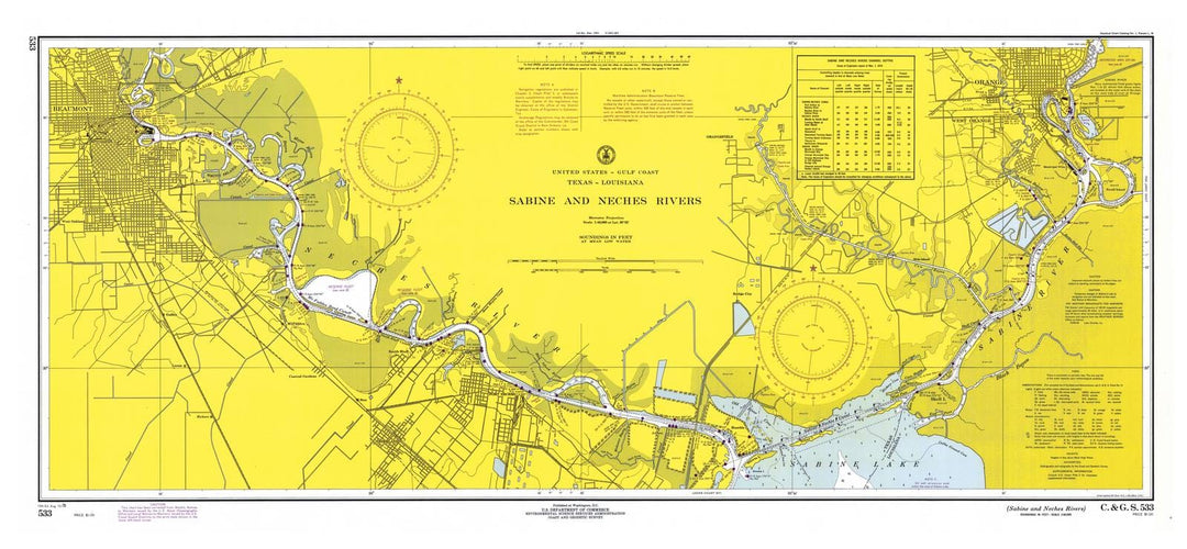 Historic Nautical Map - Sabine And Neches Rivers, 1970 NOAA Chart - Texas (TX) - Vintage Wall Art