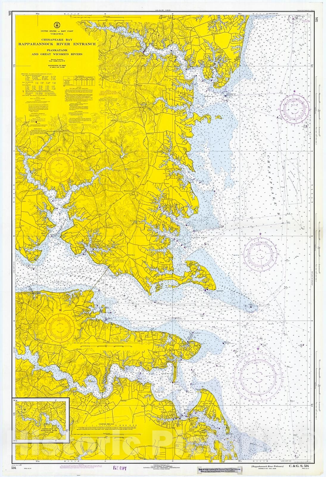 Historic Nautical Map - Rappahannock River Entrances, 1970 NOAA Chart - Virginia (VA) - Vintage Wall Art