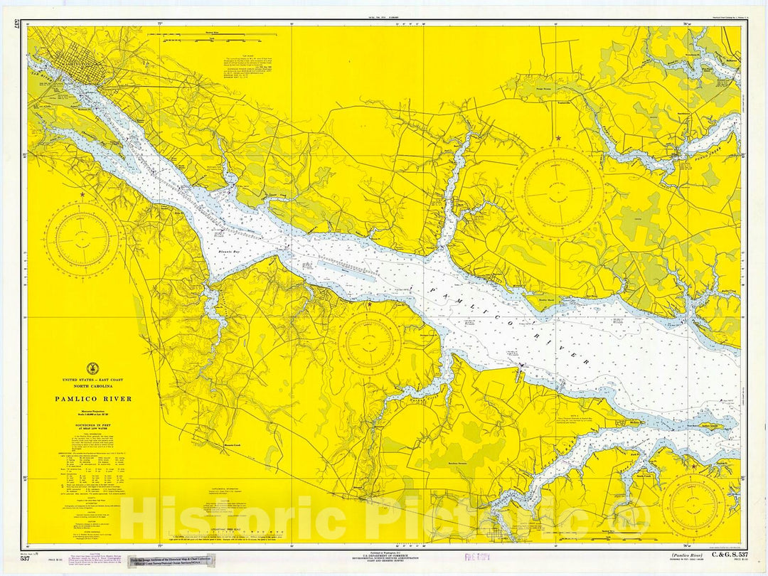 Historic Nautical Map - Pamlico River, 1970 NOAA Chart - North Carolina (NC) - Vintage Wall Art