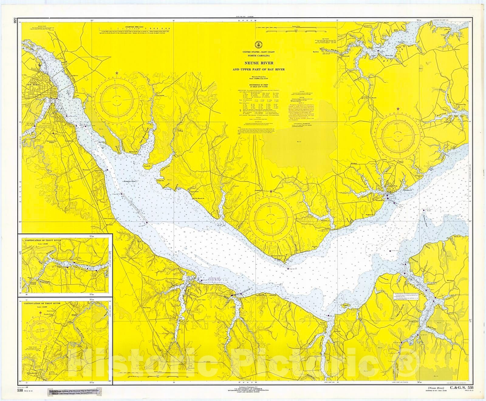 Historic Nautical Map - Neuse River, 1969 NOAA Chart - North Carolina (NC) - Vintage Wall Art