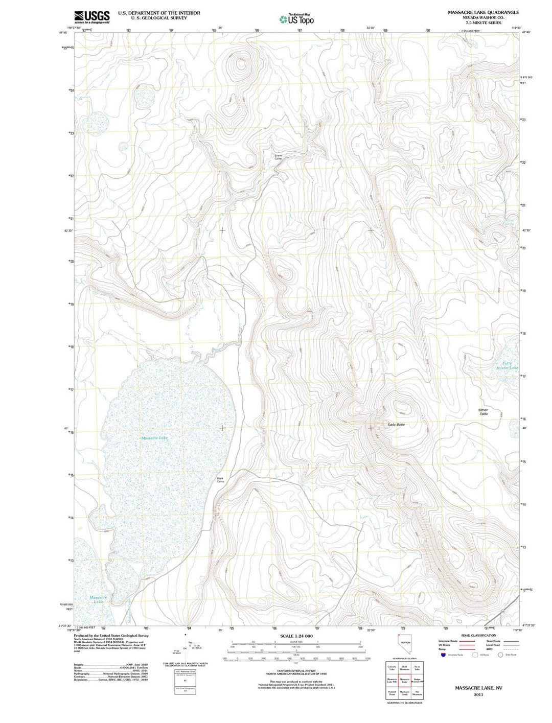 2011 Massacre Lake, NV - Nevada - USGS Topographic Map