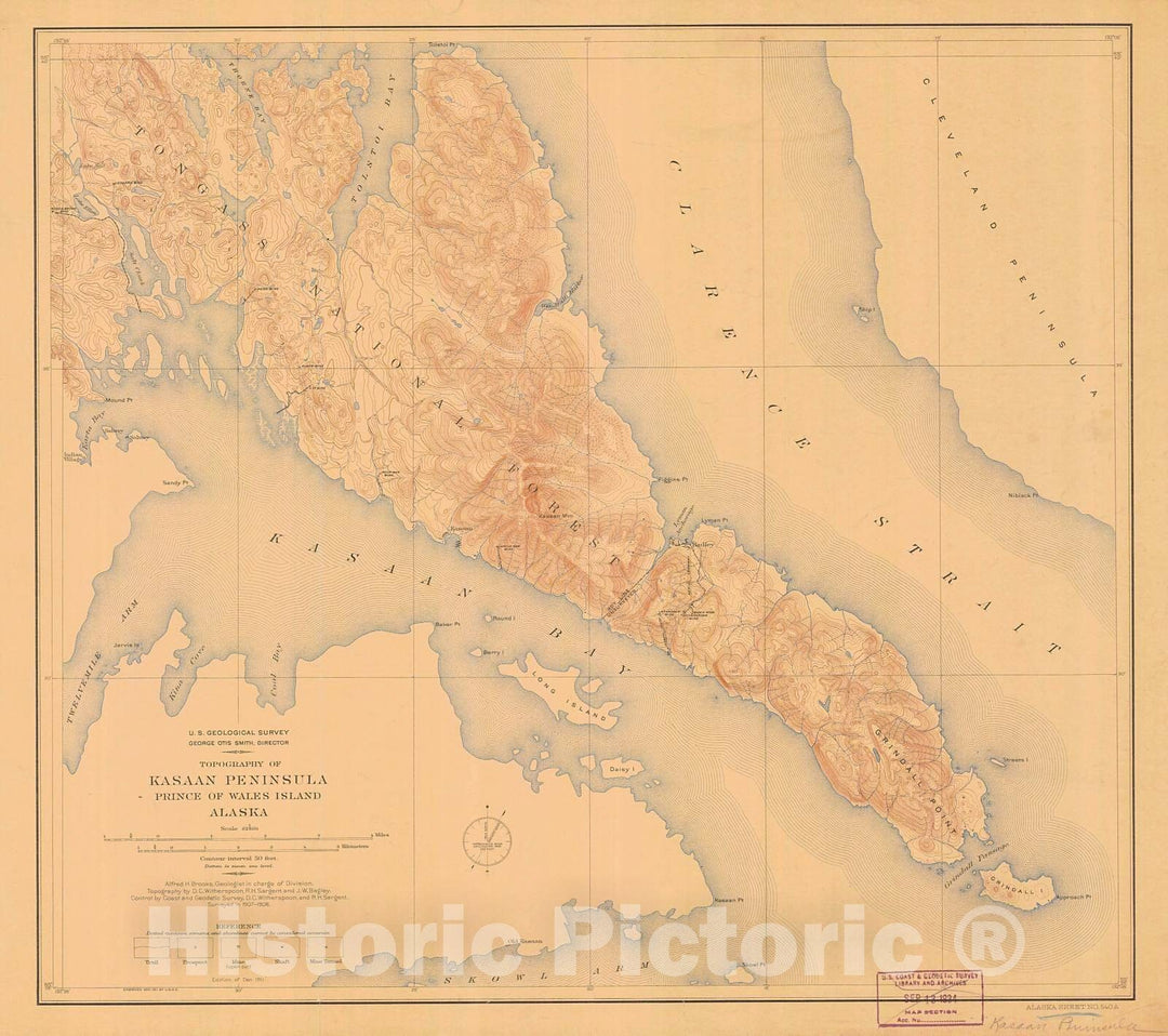 Historic Nautical Map - Topography Of Kassan Peninsula Prince Of Wales Island, 1911 NOAA Chart - Alaska (AK) - Vintage Wall Art