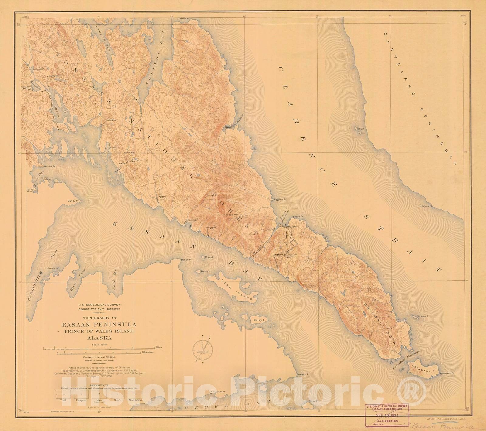 Historic Nautical Map - Topography Of Kassan Peninsula Prince Of Wales Island, 1911 NOAA Chart - Alaska (AK) - Vintage Wall Art