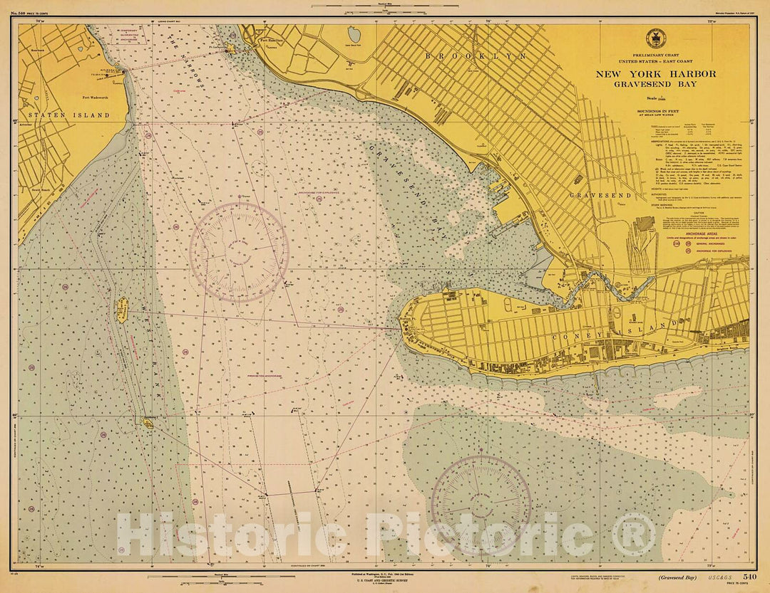 Historic Nautical Map - New York Harbor Gravesend Bay, 1946 NOAA Chart - New York (NY) - Vintage Wall Art