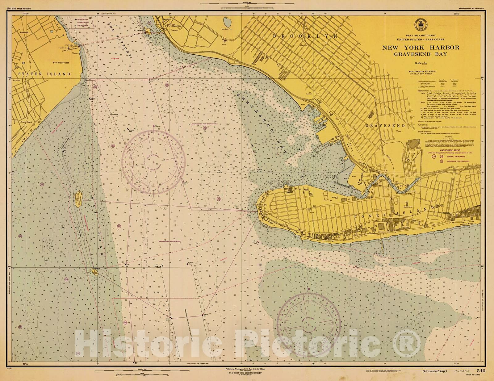 Historic Nautical Map - New York Harbor Gravesend Bay, 1946 NOAA Chart - New York (NY) - Vintage Wall Art