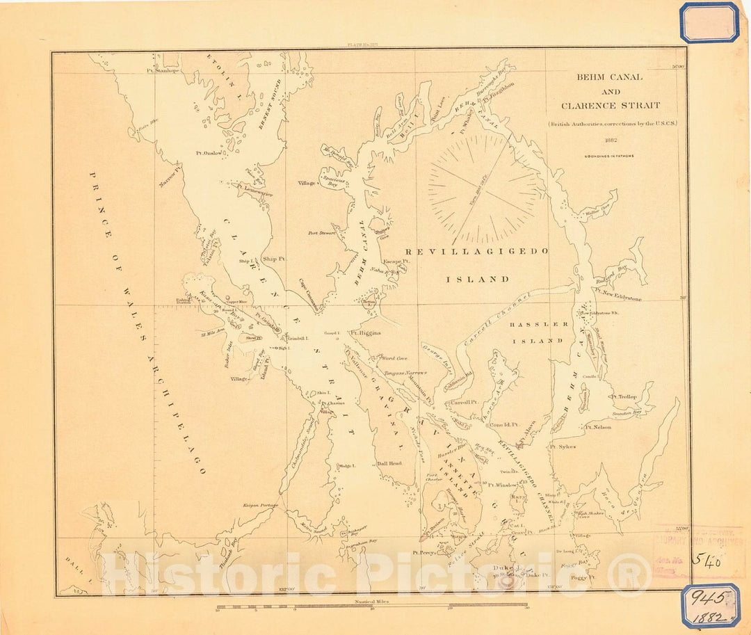 Historic Nautical Map - Behm Canal And Clarence Strait, 1882 NOAA Base Historic Nautical Map - Alaska (AK) - Vintage Wall Art